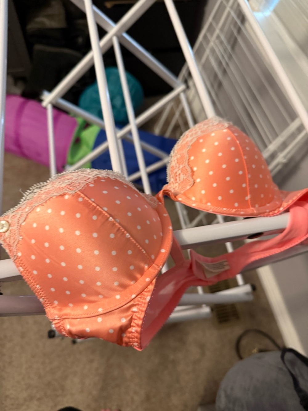 Aerie Harper Peach Polka Dot Lace-Trim Bra